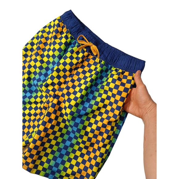 Barracuda Bay Swim Trunks Men Sz XL Colorful Art Deco Checkered Psychedelic Surf - Picture 2 of 13